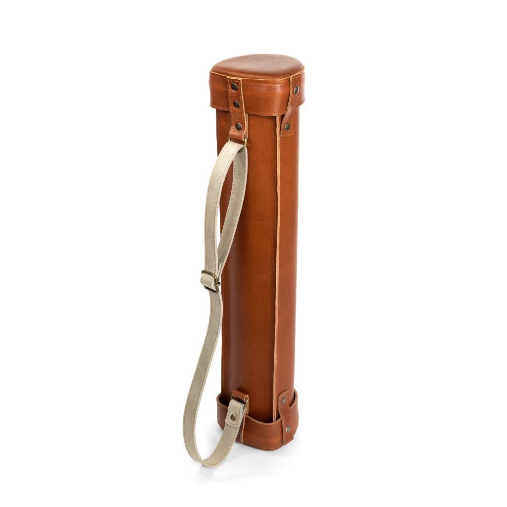 Bolster & Benefield Cognac Leather document Tube. Carry blueprints, large pictures, artwork, A3, and A2 paper or prints.