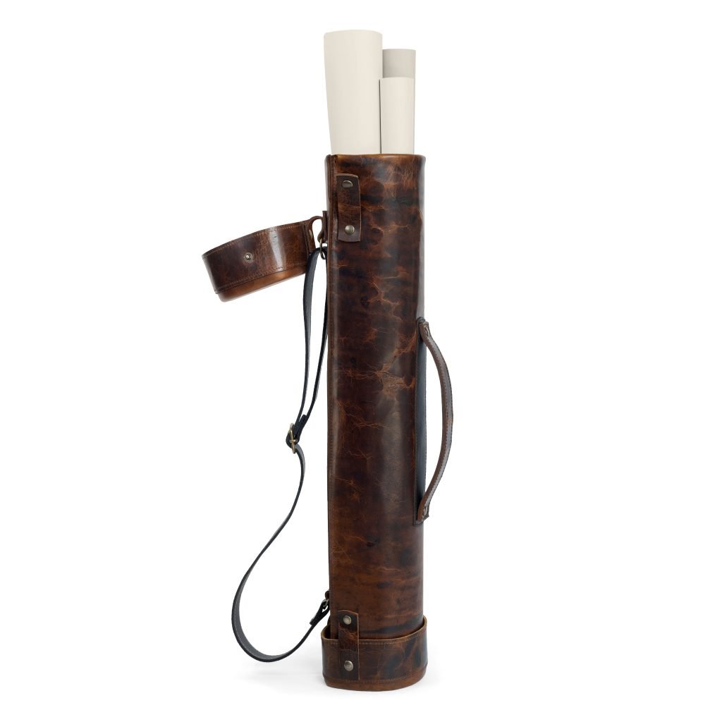 Bolster & Benefield vintage Leather document Tube. Carry blueprints, large pictures, artwork, A3, and A2 paper or prints.