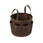 Bolster & Benefield leather tool bucket. Harvest Basket for carrying and storage in garden, workshop, atelier, or studio.