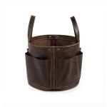 Bolster & Benefield leather tool bucket. Harvest Basket for carrying and storage in garden, workshop, atelier, or studio.