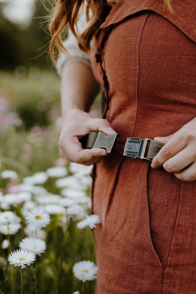 Women’s Olive Leather Tool Belt with Brass Buckle
