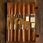 pencil leren rol leather etui leren penselen houder cognac